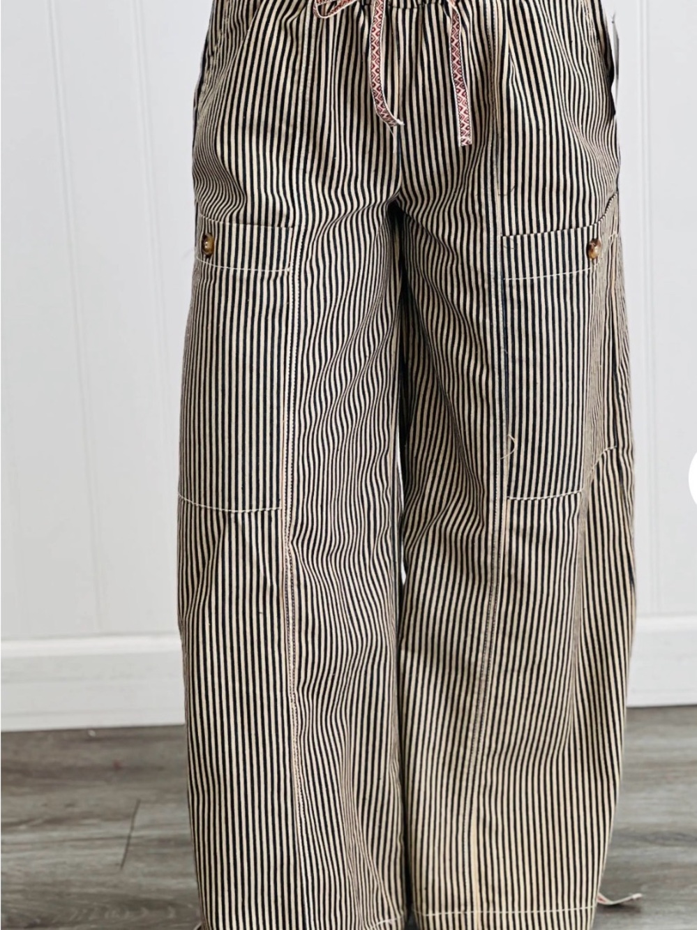 NoaBoa Restless Heart Striped Wide Leg Drawstring Boho Pants Size M - Picture 3 of 16